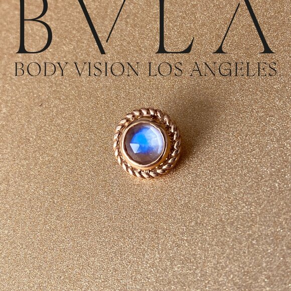 BVLA Raine - Threaded 10.5mm End in Solid 14k Rose Gold Rainbow Moonstone - Picture 3 of 10